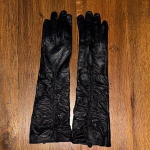 Extra Long leather Black pleated Gloves